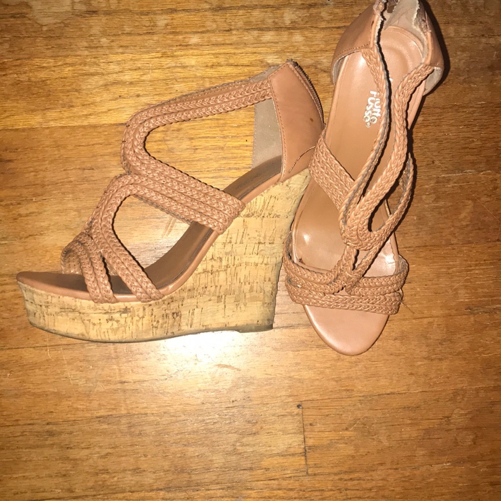 Open toe cork wedges